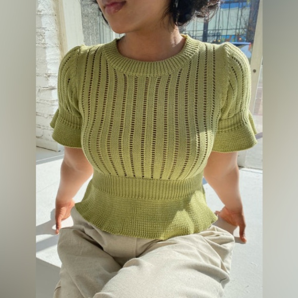 Lisa Says Gah Mandinga Knit Peplum Top, Green, Size XS